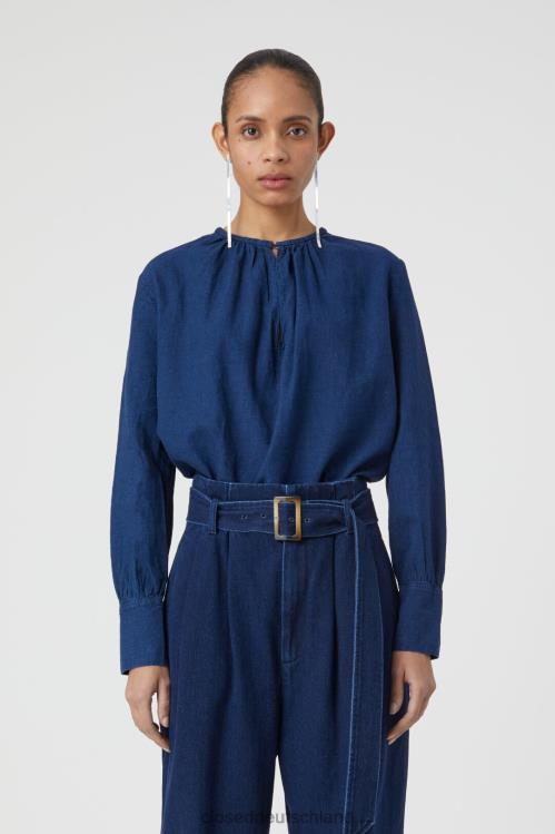 Kleidung Dunkelblau 0RP8Z1544 CLOSED Bluse aus Leinen und Baumwolle Frauen