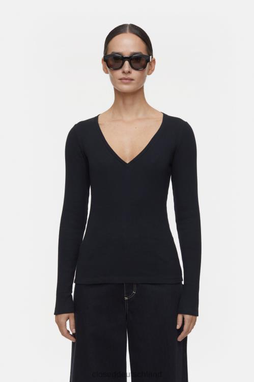 Kleidung Schwarz 0RP8Z511 CLOSED Langarmshirt mit V-Ausschnitt Frauen
