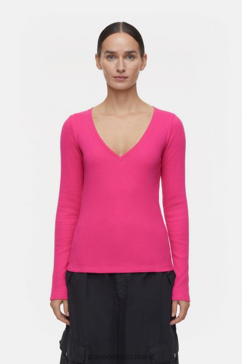 Kleidung feuriges Rosa 0RP8Z564 CLOSED Langarmshirt mit V-Ausschnitt Frauen
