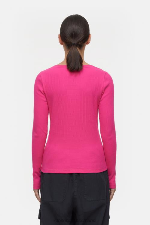 Kleidung feuriges Rosa 0RP8Z564 CLOSED Langarmshirt mit V-Ausschnitt Frauen
