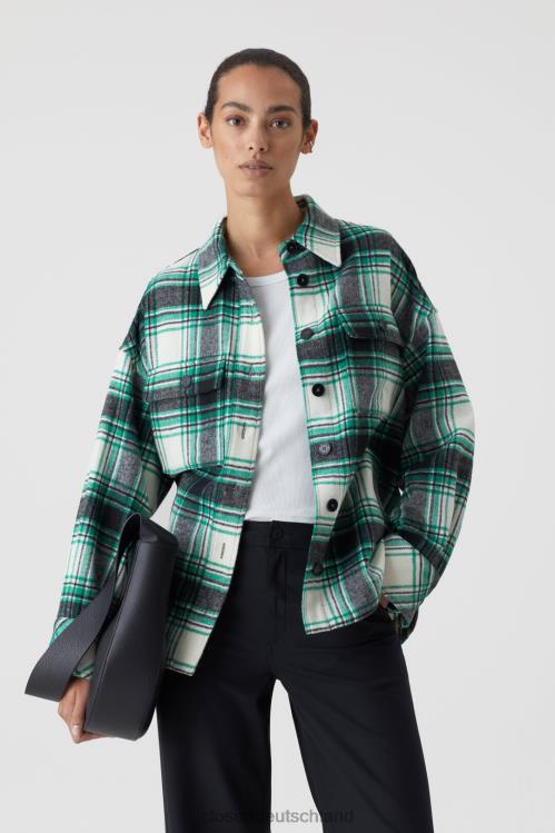 Kleidung grüne Patina 0RP8Z1585 CLOSED Kariertes Overshirt aus Wollmischung Frauen