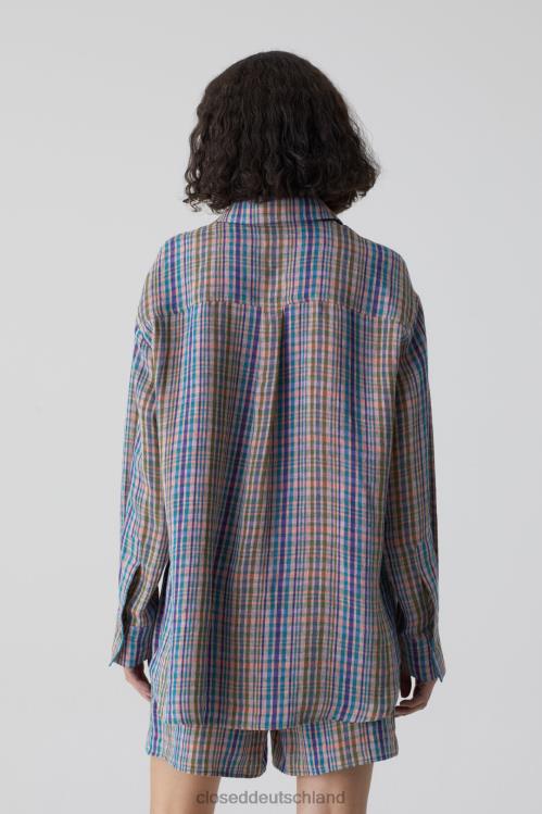 Kleidung ozeanisches Blau 0RP8Z1606 CLOSED Kariertes Leinenhemd Frauen