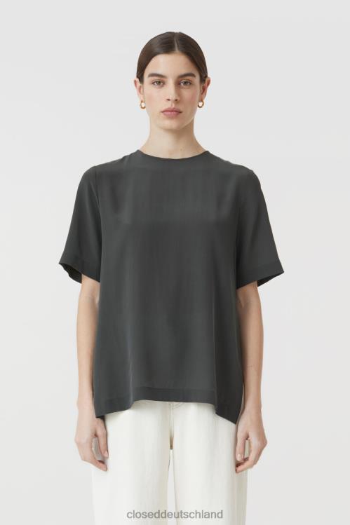 Kleidung schwarz gewaschen 0RP8Z1582 CLOSED kurzärmelige Seidenbluse Frauen