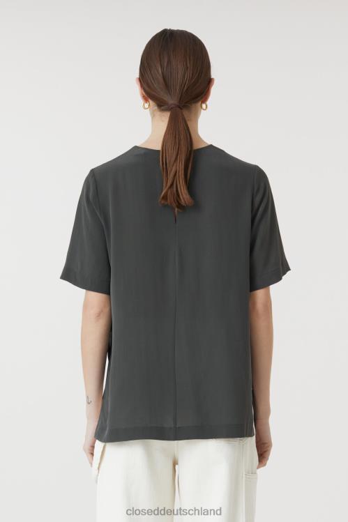 Kleidung schwarz gewaschen 0RP8Z1582 CLOSED kurzärmelige Seidenbluse Frauen