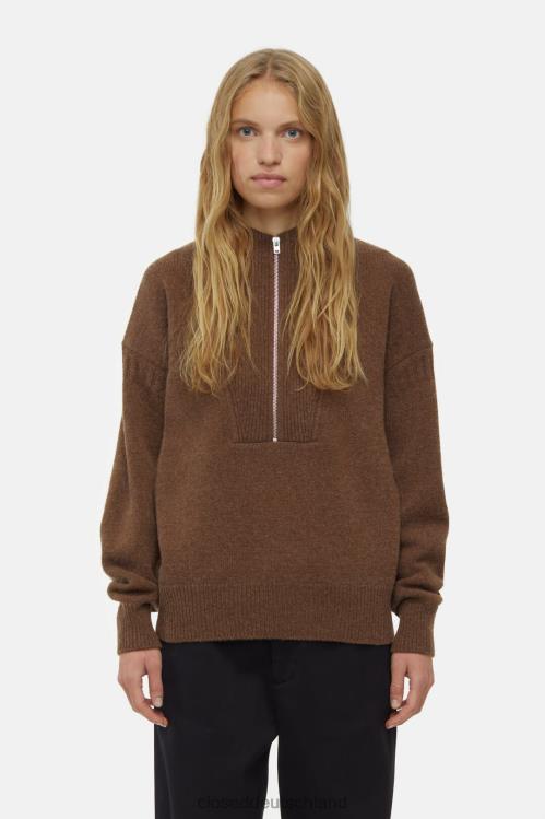 Kleidung alte Kiefer 0RP8Z334 CLOSED Wollpullover mit halbem Reißverschluss Frauen