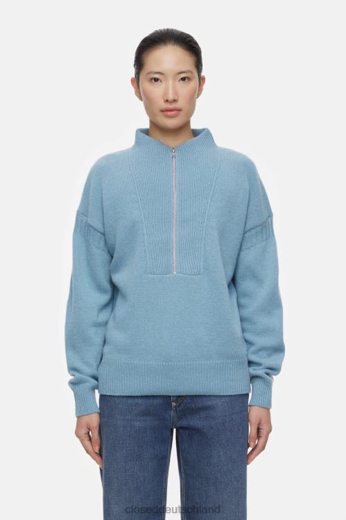 Kleidung blaues Wasser 0RP8Z309 CLOSED Wollpullover mit halbem Reißverschluss Frauen