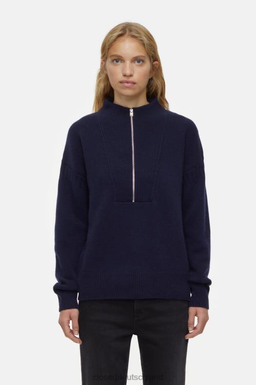 Kleidung dunkle Nacht 0RP8Z317 CLOSED Wollpullover mit halbem Reißverschluss Frauen