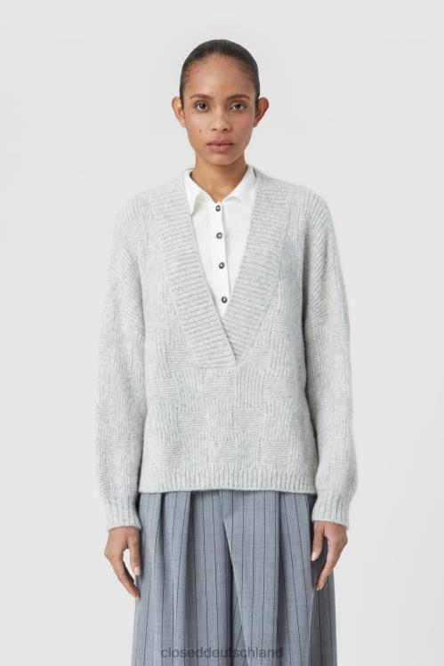 Kleidung hellgrau meliert 0RP8Z1455 CLOSED V-Wollpullover Frauen