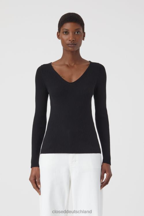 Kleidung Schwarz 0RP8Z1496 CLOSED Langarmshirt mit V-Ausschnitt Frauen