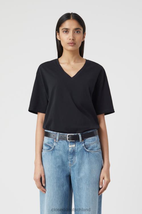 Kleidung Schwarz 0RP8Z1639 CLOSED Basic-T-Shirt mit V-Ausschnitt Frauen