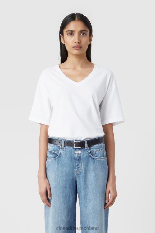 Kleidung Weiß 0RP8Z1638 CLOSED Basic-T-Shirt mit V-Ausschnitt Frauen